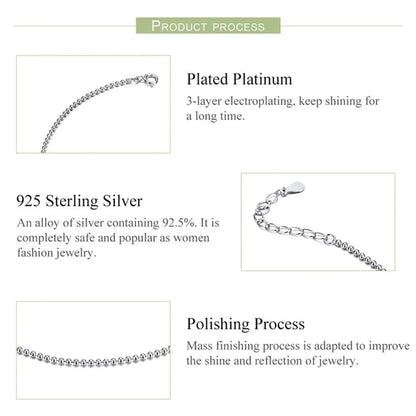 Simple Essential Bead Link Anklets - 925 Sterling Silver Bracelet For Foot Jewelry