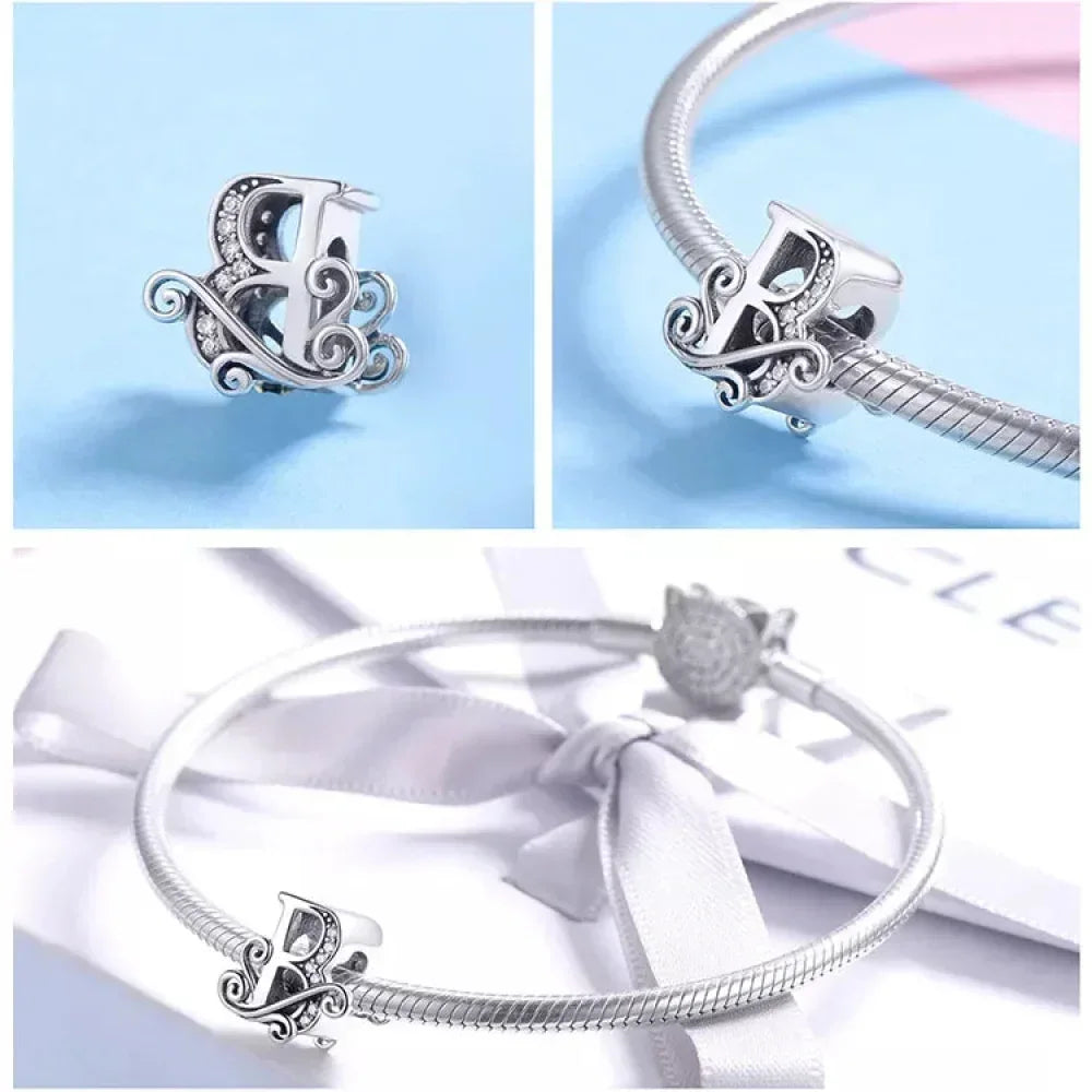 Chic 925 Sterling Silver Cz Alphabet Beads For Charm Bracelet - Vintage A To Z Letter Charms (Bsc030)