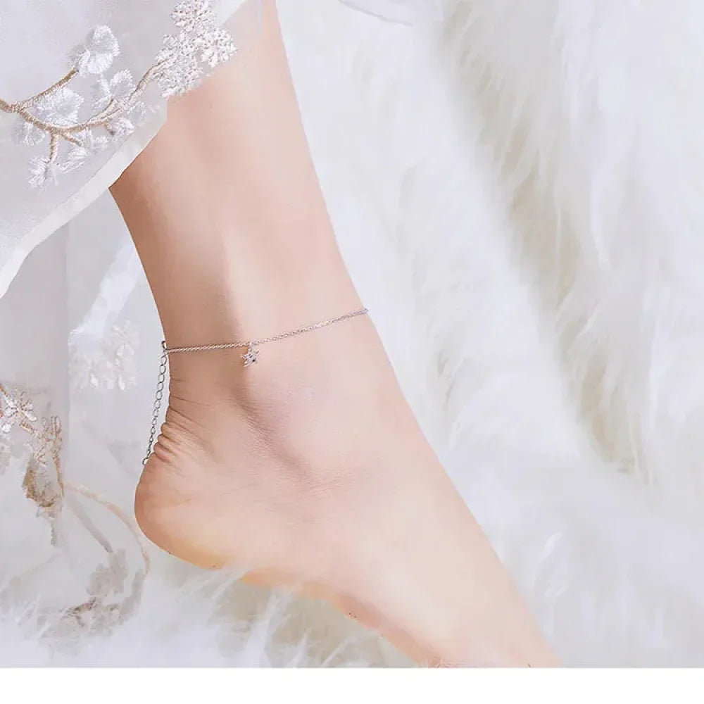 Simple Star Silver Anklet | 925 Sterling Silver Bracelet For Women | Fashion Foot Jewelry Sct009
