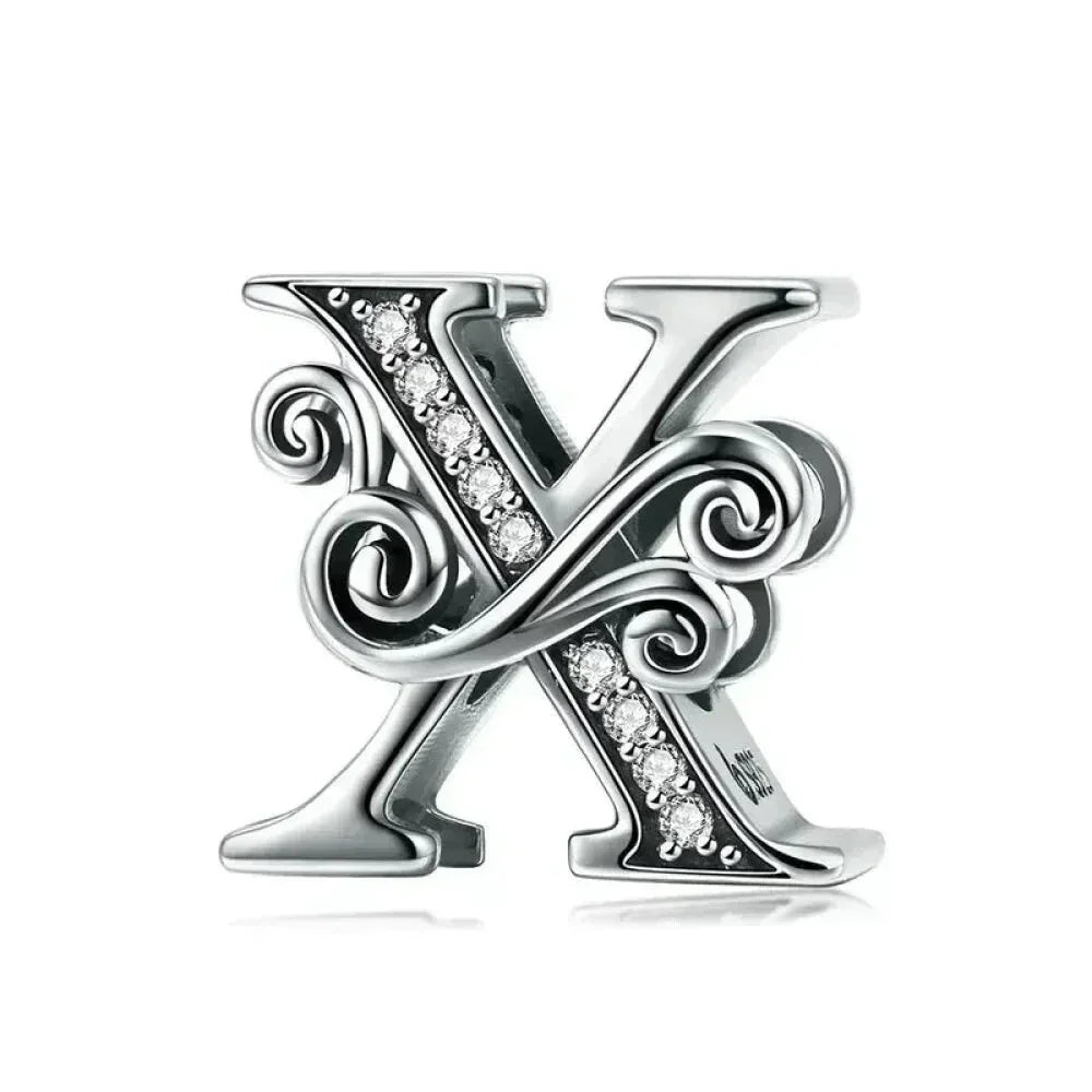 Chic 925 Sterling Silver Cz Alphabet Beads For Charm Bracelet - Vintage A To Z Letter Charms (Bsc030)