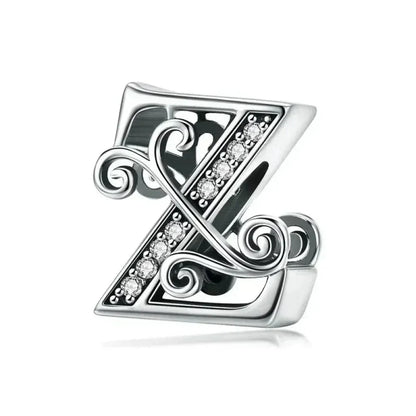 Chic 925 Sterling Silver Cz Alphabet Beads For Charm Bracelet - Vintage A To Z Letter Charms (Bsc030)