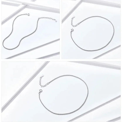 Simple Essential Bead Link Anklets - 925 Sterling Silver Bracelet For Foot Jewelry