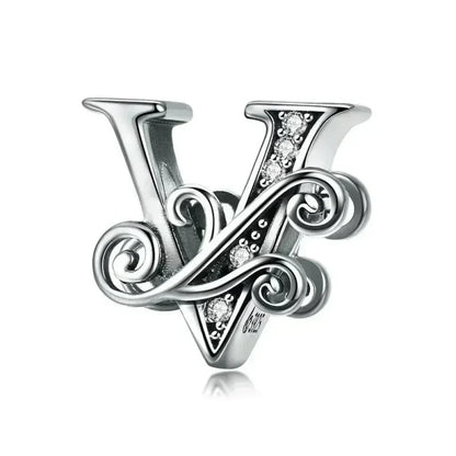 Chic 925 Sterling Silver Cz Alphabet Beads For Charm Bracelet - Vintage A To Z Letter Charms (Bsc030)