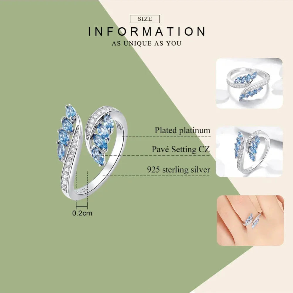925 Sterling Silver Adjustable Blue CZ Willow Ring