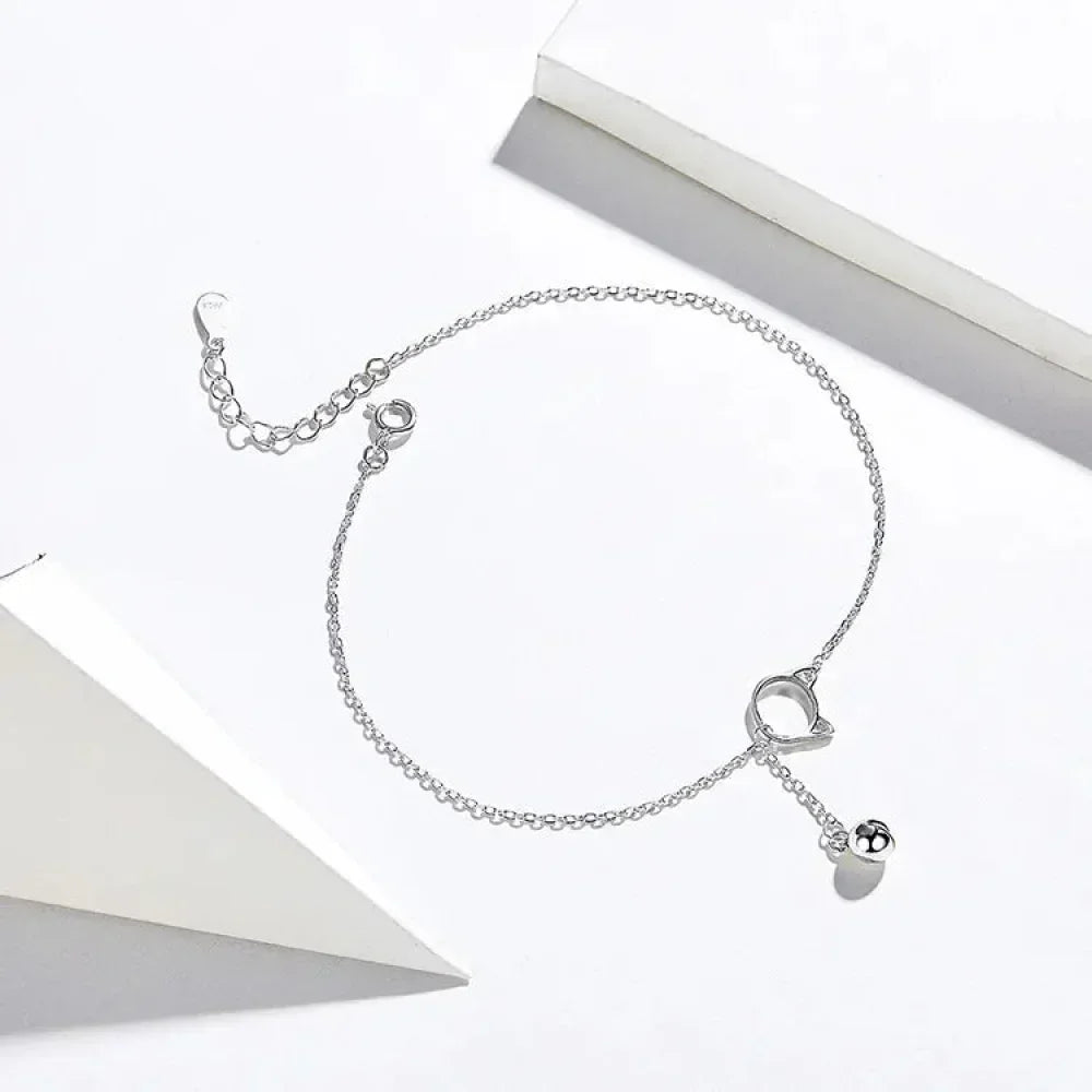 Elegant 925 Sterling Silver Bell And Cat Anklet For Women - Sct003