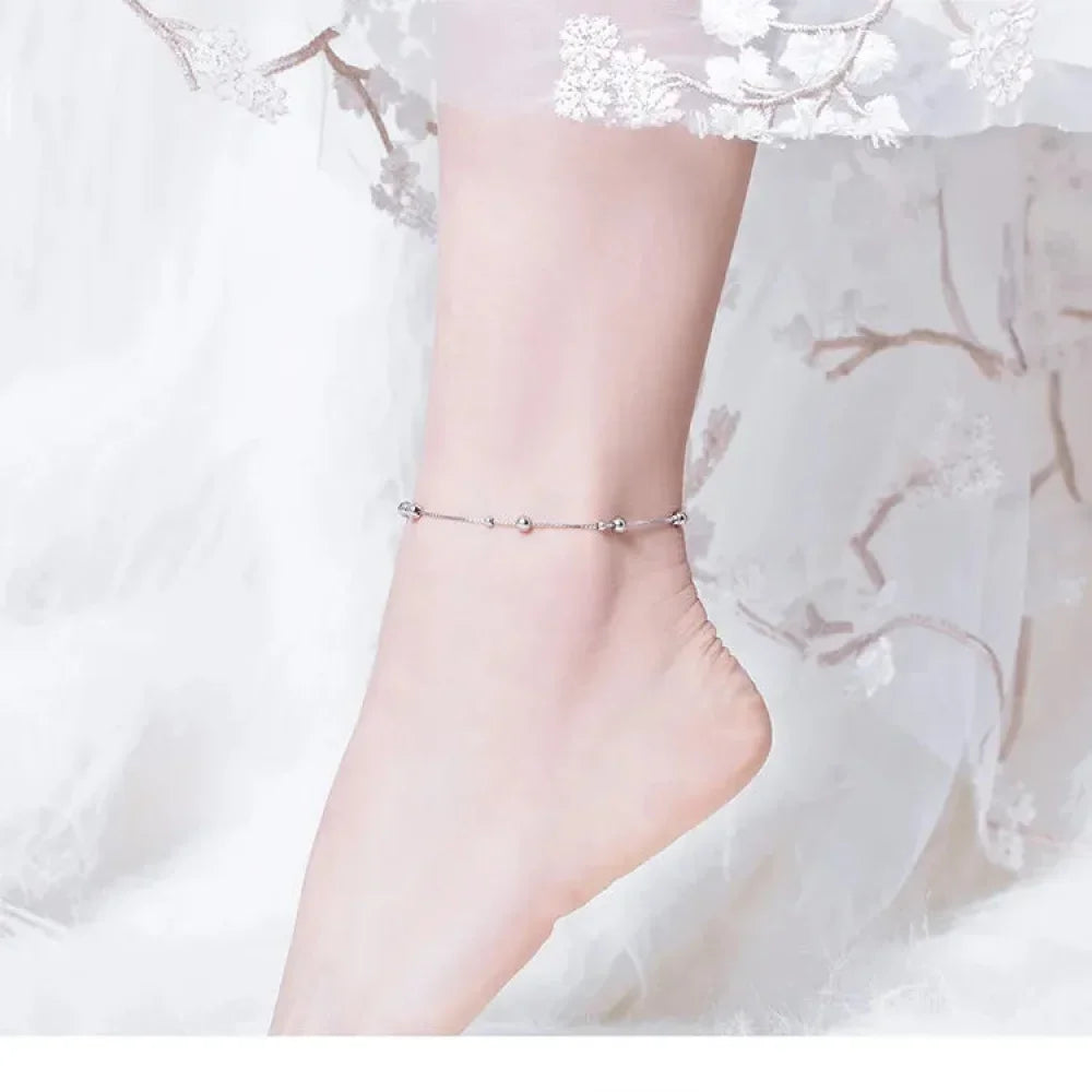 Minimalist Round Beads Anklet - Sterling Silver Chain Bracelet For Leg - Female Foot Jewelry For Women - Leg Chain Sct005