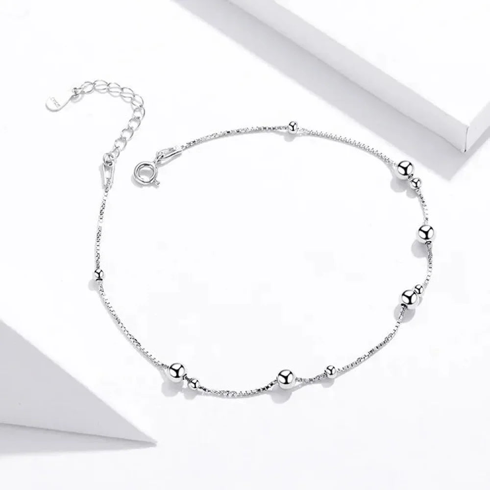 Minimalist Round Beads Anklet - Sterling Silver Chain Bracelet For Leg - Female Foot Jewelry For Women - Leg Chain Sct005
