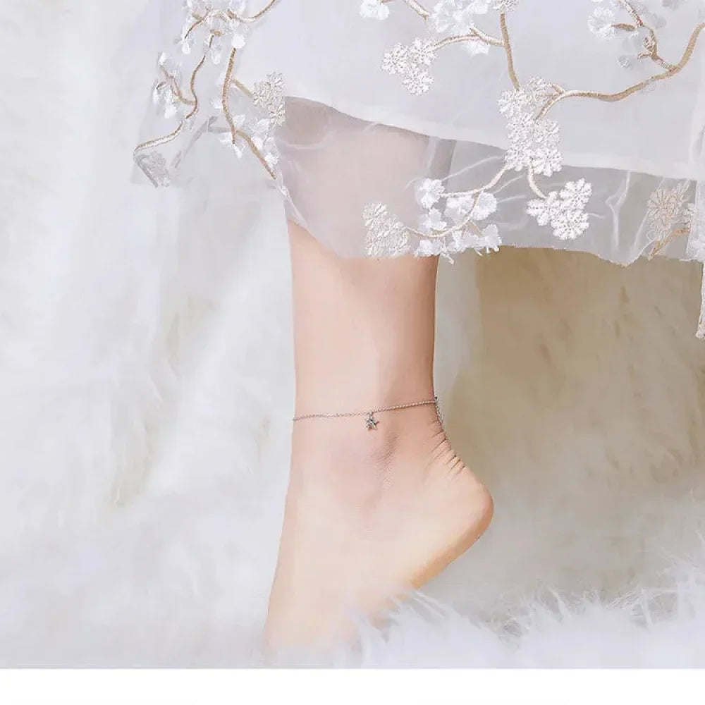 Simple Star Silver Anklet | 925 Sterling Silver Bracelet For Women | Fashion Foot Jewelry Sct009