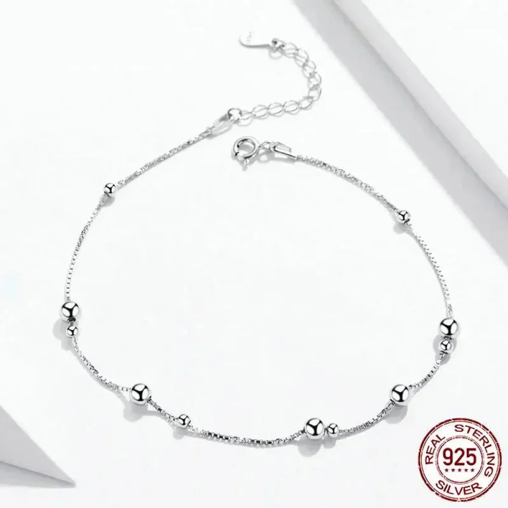 Minimalist Round Beads Anklet - Sterling Silver Chain Bracelet For Leg - Female Foot Jewelry For Women - Leg Chain Sct005