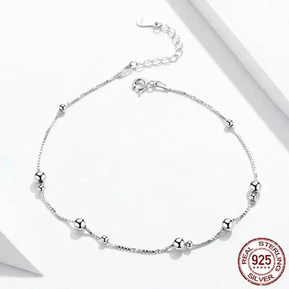 Minimalist Round Beads Anklet - Sterling Silver Chain Bracelet For Leg - Female Foot Jewelry For Women - Leg Chain Sct005