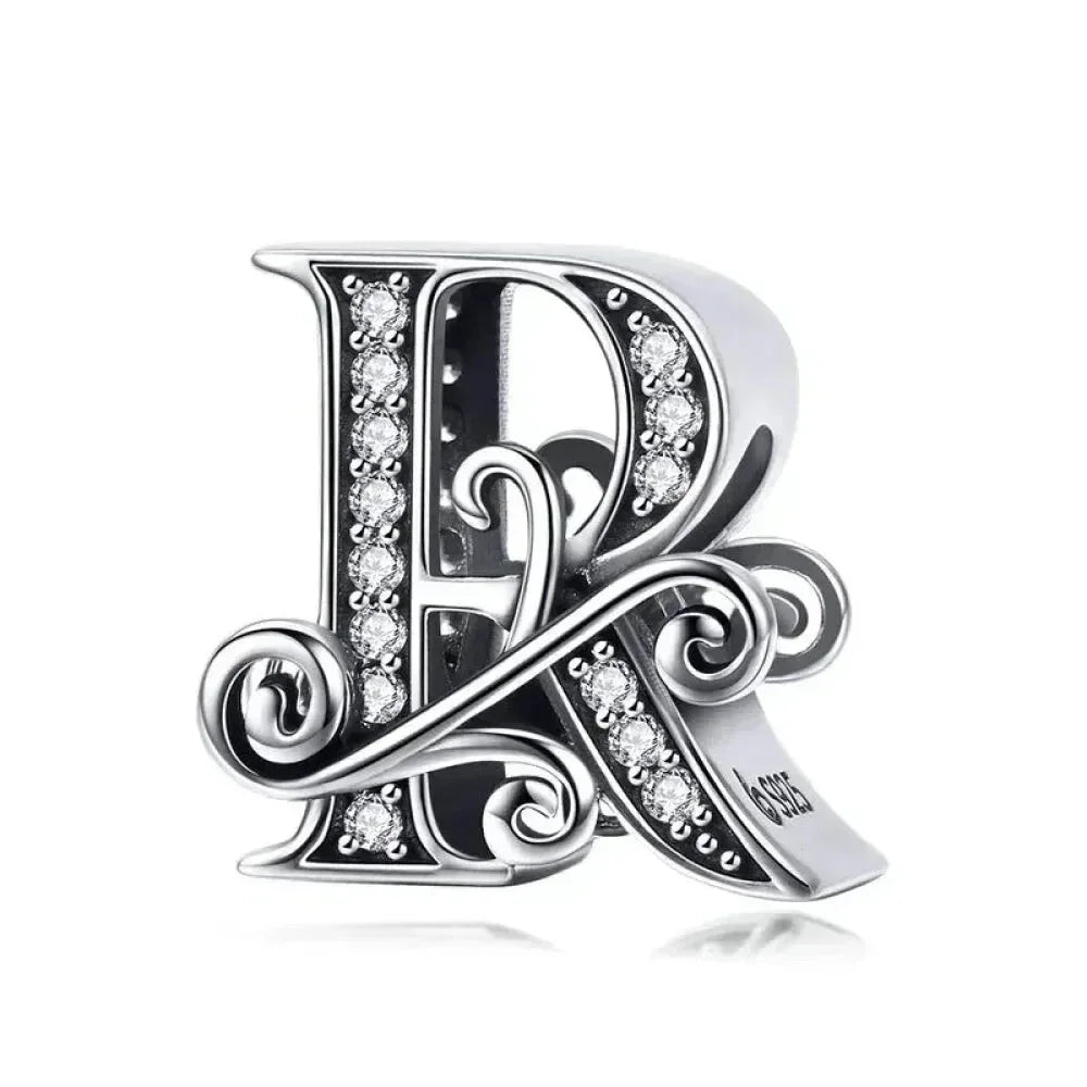 Chic 925 Sterling Silver Cz Alphabet Beads For Charm Bracelet - Vintage A To Z Letter Charms (Bsc030)