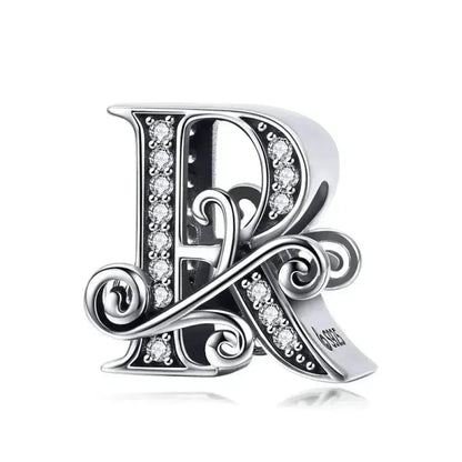 Chic 925 Sterling Silver Cz Alphabet Beads For Charm Bracelet - Vintage A To Z Letter Charms (Bsc030)