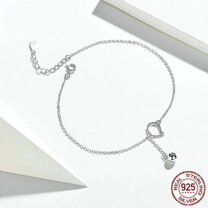 Elegant 925 Sterling Silver Bell And Cat Anklet For Women - Sct003