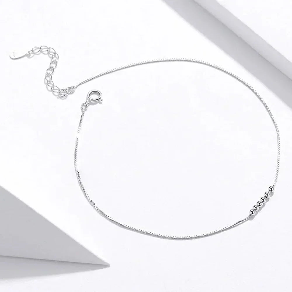Simple Essential Bead Link Anklets - 925 Sterling Silver Bracelet For Foot Jewelry