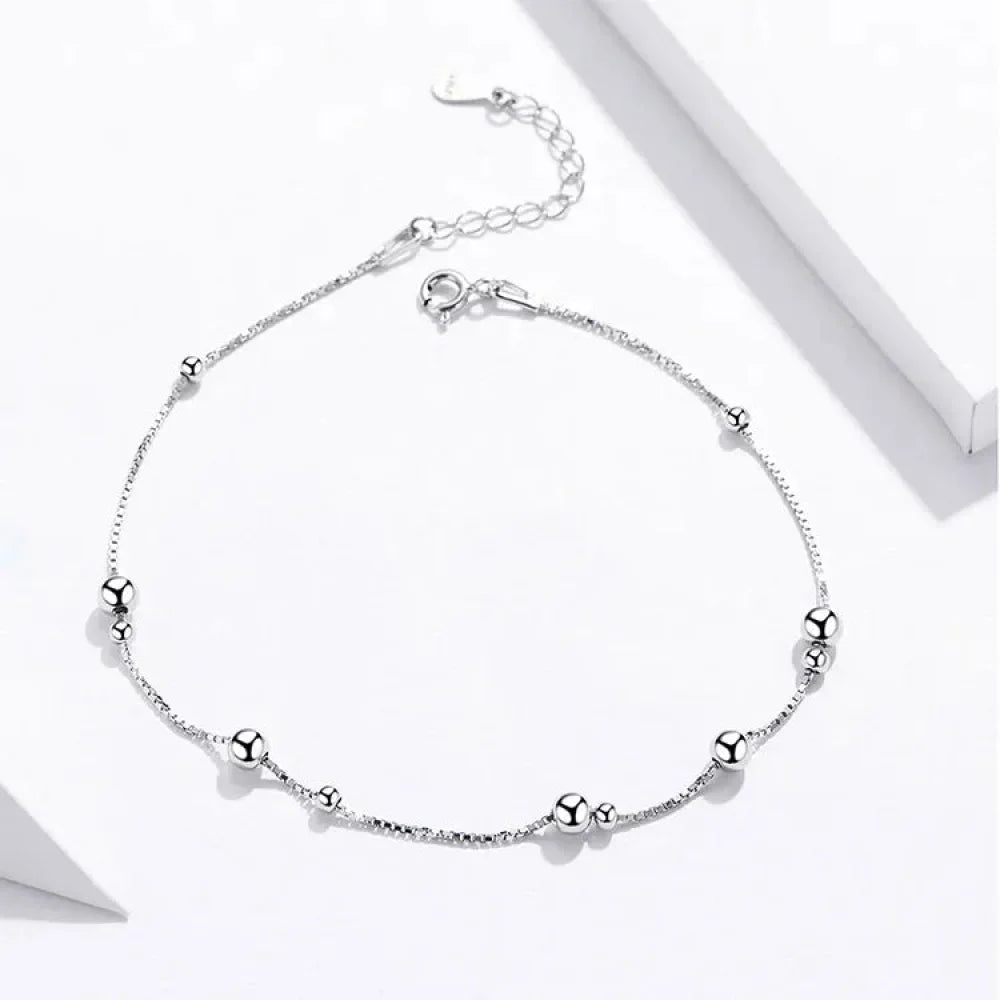 Minimalist Round Beads Anklet - Sterling Silver Chain Bracelet For Leg - Female Foot Jewelry For Women - Leg Chain Sct005