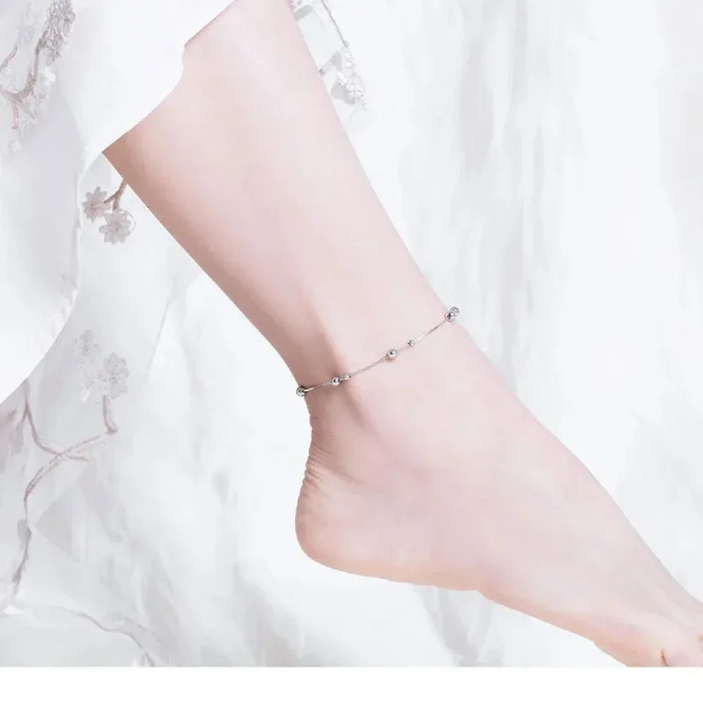 Minimalist Round Beads Anklet - Sterling Silver Chain Bracelet For Leg - Female Foot Jewelry For Women - Leg Chain Sct005
