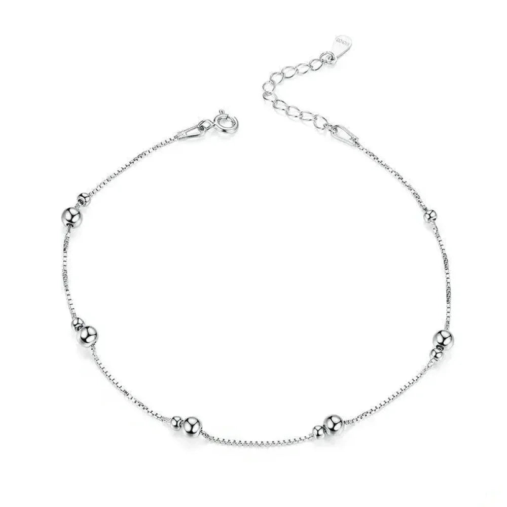 Minimalist Round Beads Anklet - Sterling Silver Chain Bracelet For Leg - Female Foot Jewelry For Women - Leg Chain Sct005