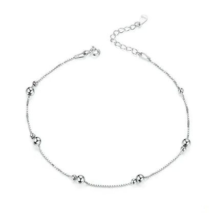 Minimalist Round Beads Anklet - Sterling Silver Chain Bracelet For Leg - Female Foot Jewelry For Women - Leg Chain Sct005