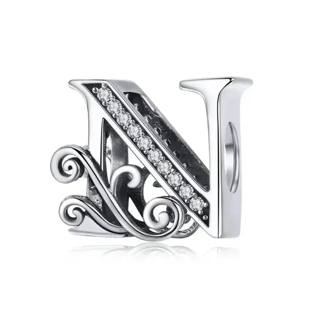 Chic 925 Sterling Silver Cz Alphabet Beads For Charm Bracelet - Vintage A To Z Letter Charms (Bsc030)