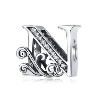 Chic 925 Sterling Silver Cz Alphabet Beads For Charm Bracelet - Vintage A To Z Letter Charms (Bsc030)