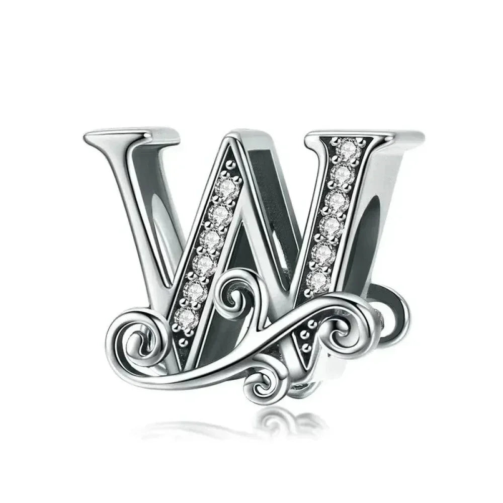 Chic 925 Sterling Silver Cz Alphabet Beads For Charm Bracelet - Vintage A To Z Letter Charms (Bsc030)