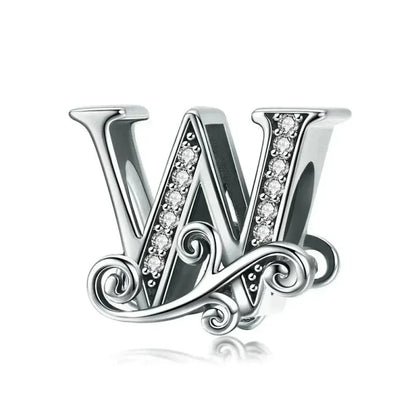 Chic 925 Sterling Silver Cz Alphabet Beads For Charm Bracelet - Vintage A To Z Letter Charms (Bsc030)