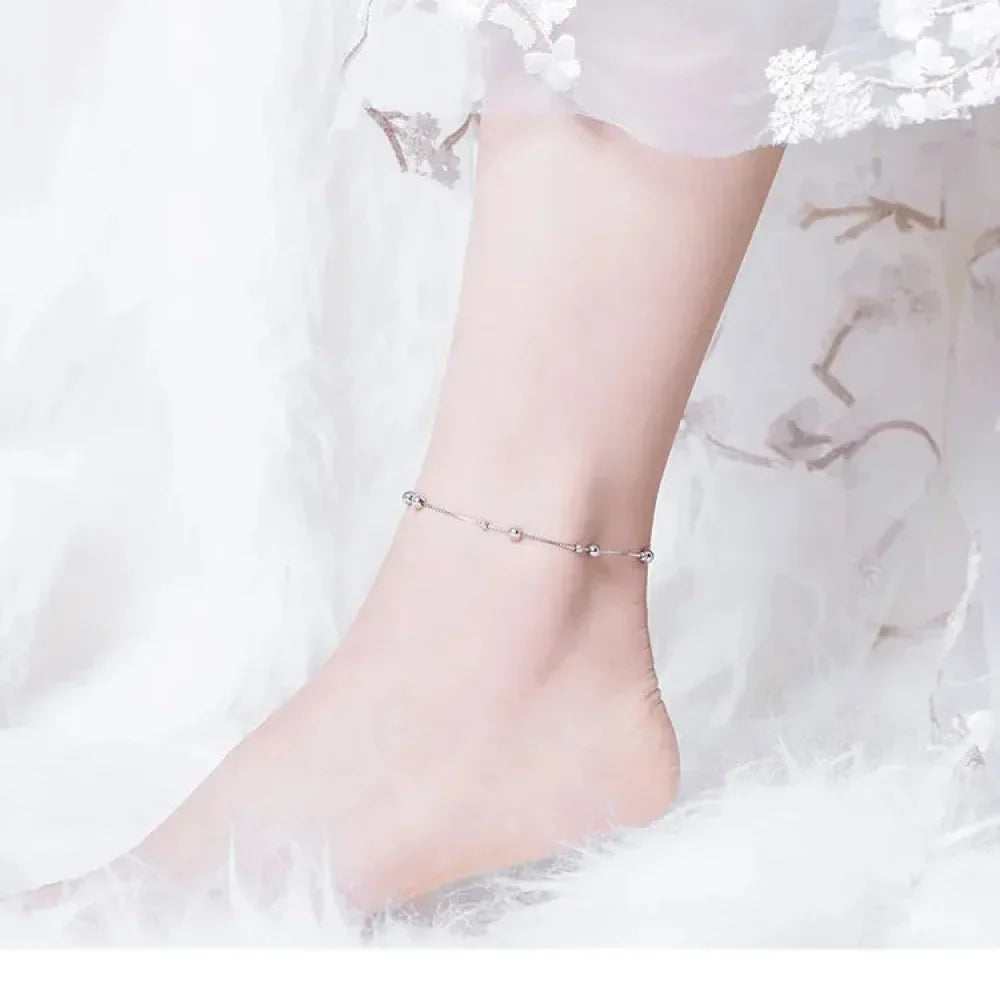 Minimalist Round Beads Anklet - Sterling Silver Chain Bracelet For Leg - Female Foot Jewelry For Women - Leg Chain Sct005