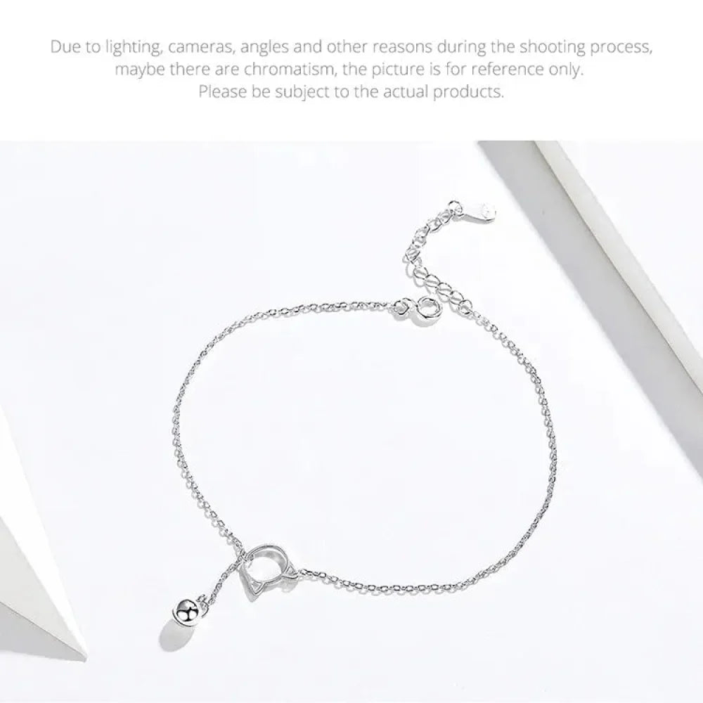Elegant 925 Sterling Silver Bell And Cat Anklet For Women - Sct003