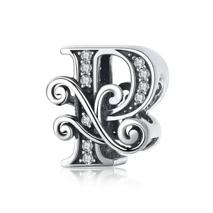 Chic 925 Sterling Silver Cz Alphabet Beads For Charm Bracelet - Vintage A To Z Letter Charms (Bsc030)