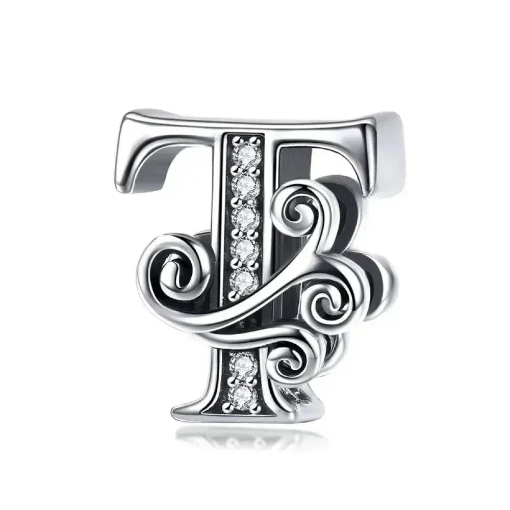 Chic 925 Sterling Silver Cz Alphabet Beads For Charm Bracelet - Vintage A To Z Letter Charms (Bsc030)