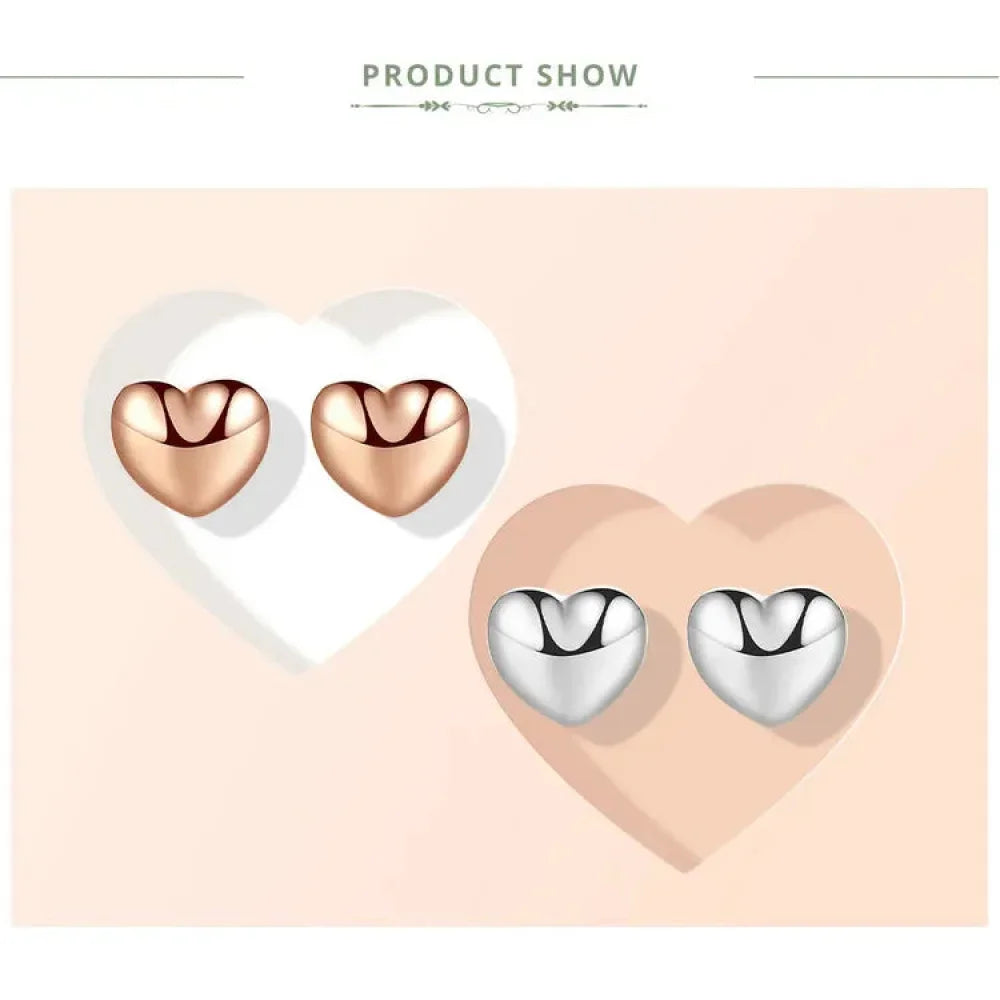 925 Sterling Silver Petite Plain Hearts Stud Earrings | Minimalist Fine jewelry