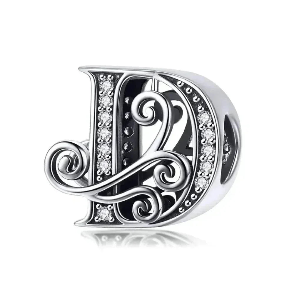 Chic 925 Sterling Silver Cz Alphabet Beads For Charm Bracelet - Vintage A To Z Letter Charms (Bsc030)