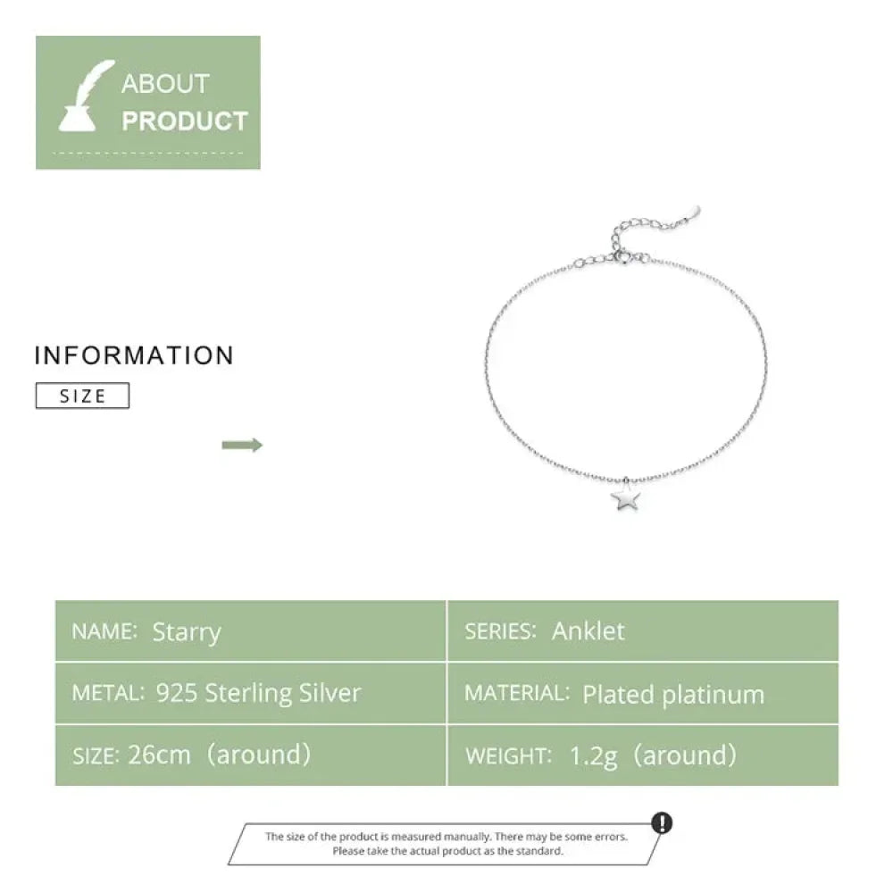 Simple Star Silver Anklet | 925 Sterling Silver Bracelet For Women | Fashion Foot Jewelry Sct009