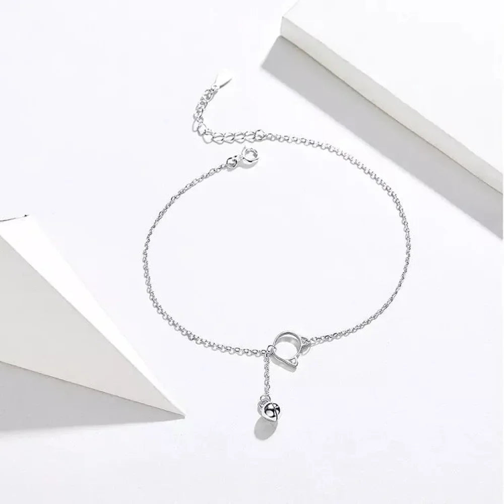 Elegant 925 Sterling Silver Bell And Cat Anklet For Women - Sct003
