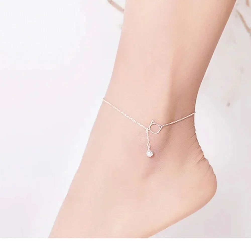 Elegant 925 Sterling Silver Bell And Cat Anklet For Women - Sct003