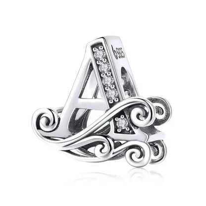 Chic 925 Sterling Silver Cz Alphabet Beads For Charm Bracelet - Vintage A To Z Letter Charms (Bsc030)