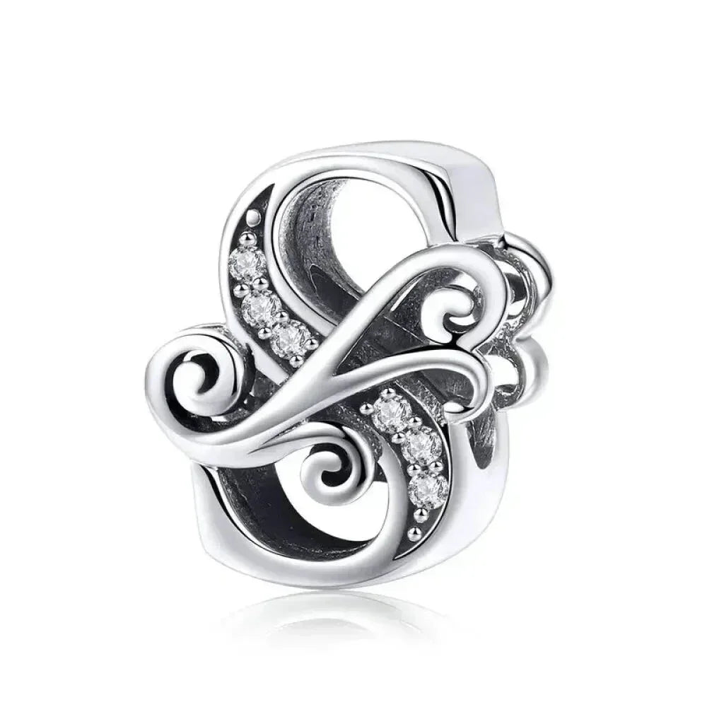 Chic 925 Sterling Silver Cz Alphabet Beads For Charm Bracelet - Vintage A To Z Letter Charms (Bsc030)