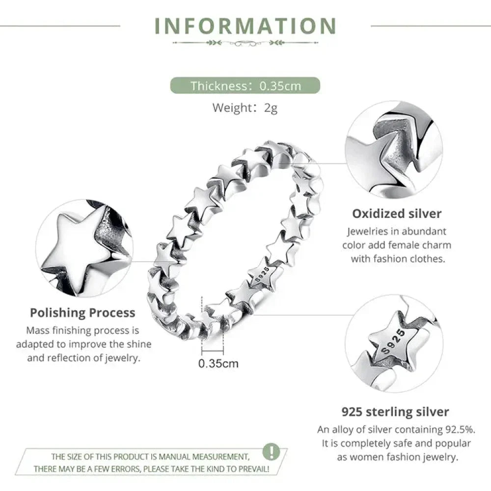 925 Sterling Silver Star & Heart Band Ring