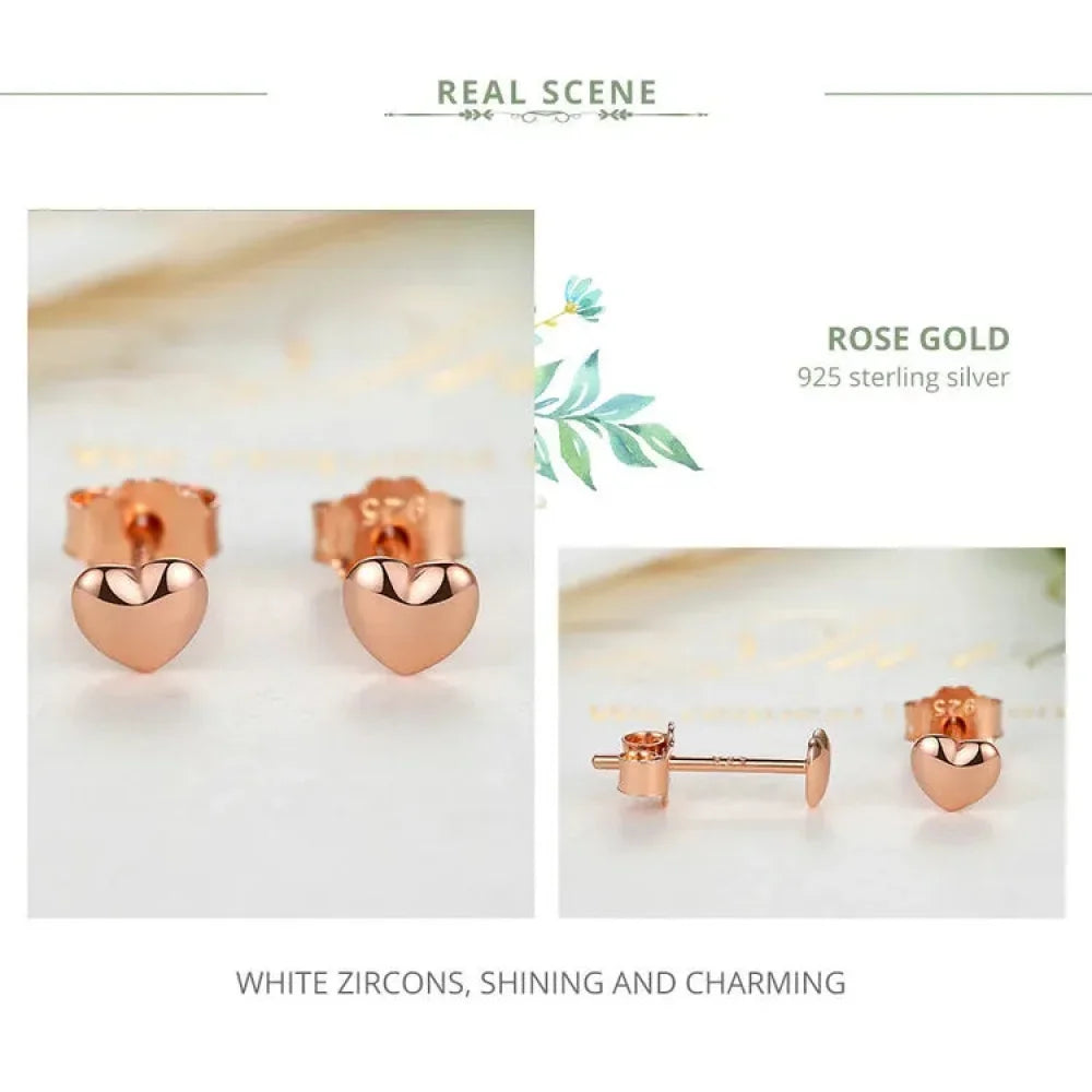925 Sterling Silver Petite Plain Hearts Stud Earrings | Minimalist Fine jewelry
