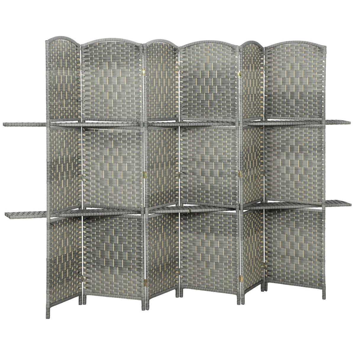 6 FT Privacy Screen, 4 Panel Room Divider with Shelves for Living Room Bedroom Home Office, Grey