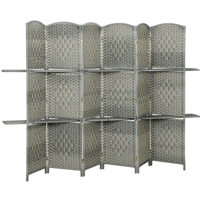 6 FT Privacy Screen, 4 Panel Room Divider with Shelves for Living Room Bedroom Home Office, Grey