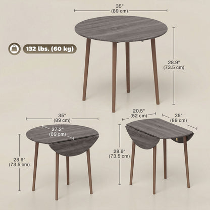 Folding Dining Table, Round Drop Leaf Kitchen Table for Small Spaces with Wood Legs, Oak