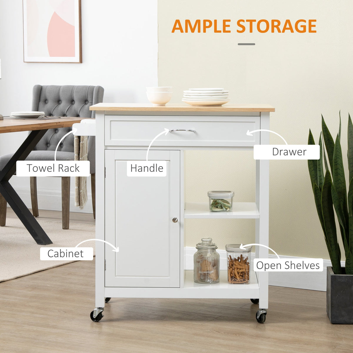 Rolling Kitchen Cart with Wood Top and Drawer, Kitchen Island on Wheels for Dining Room, Black | Canada