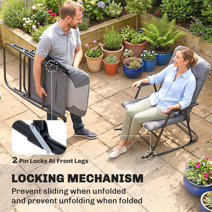 Folding Rocking Chair Set of 2 Padded Rockers with Armrest, Navy Blue