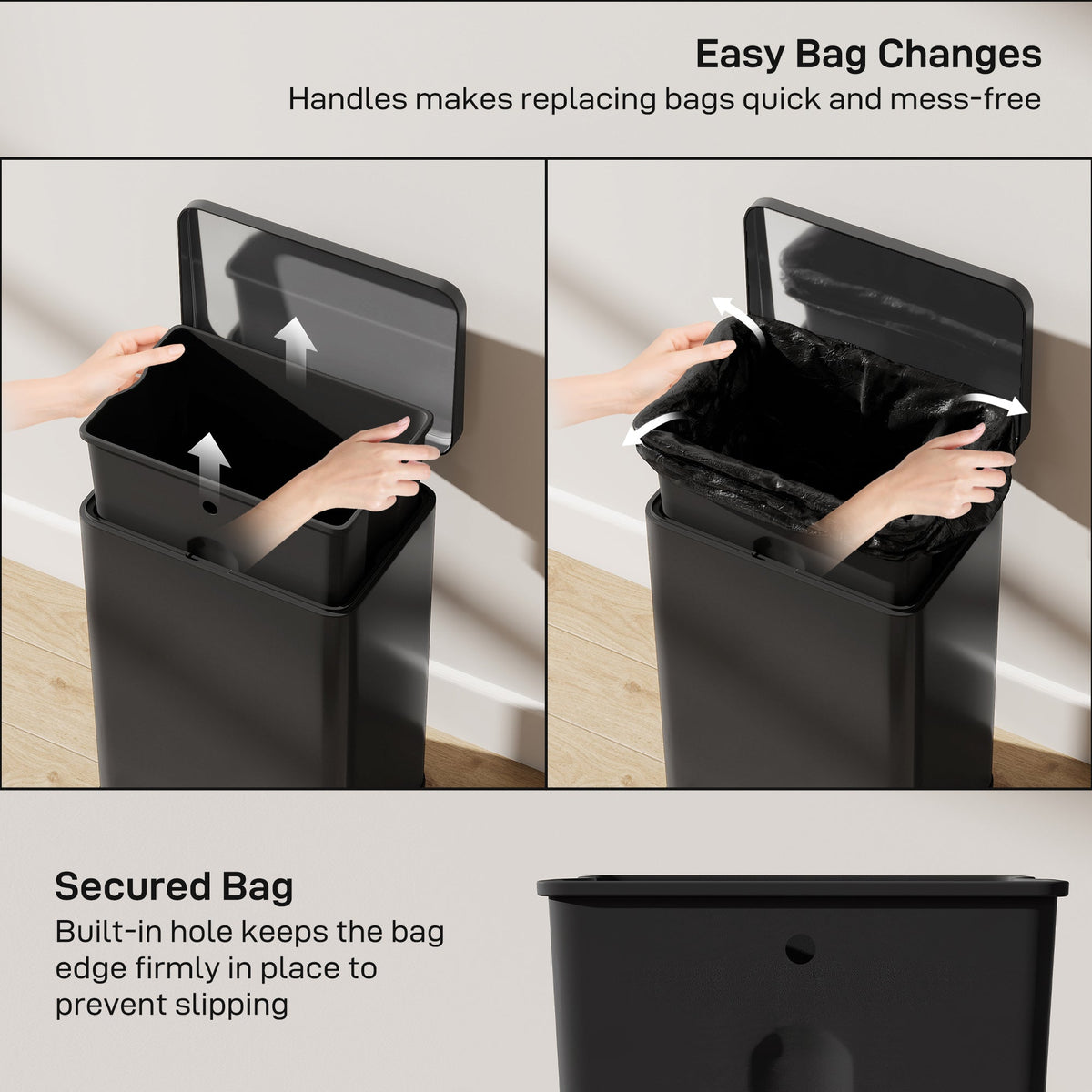 Garbage Bin, Soft-Close Trash Can with Foot Pedal, 5 Gallon (20 L) Garbage Can with Removable Inner Bucket, Matte Black