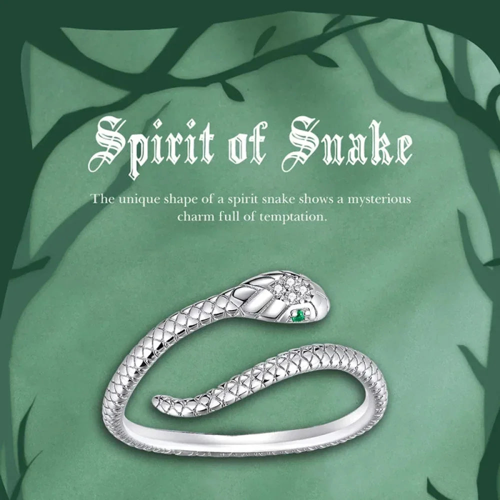 925 Sterling Silver Adjustable Snake Ring With Green Zircon - Fashion Jewelry In 4 Colors