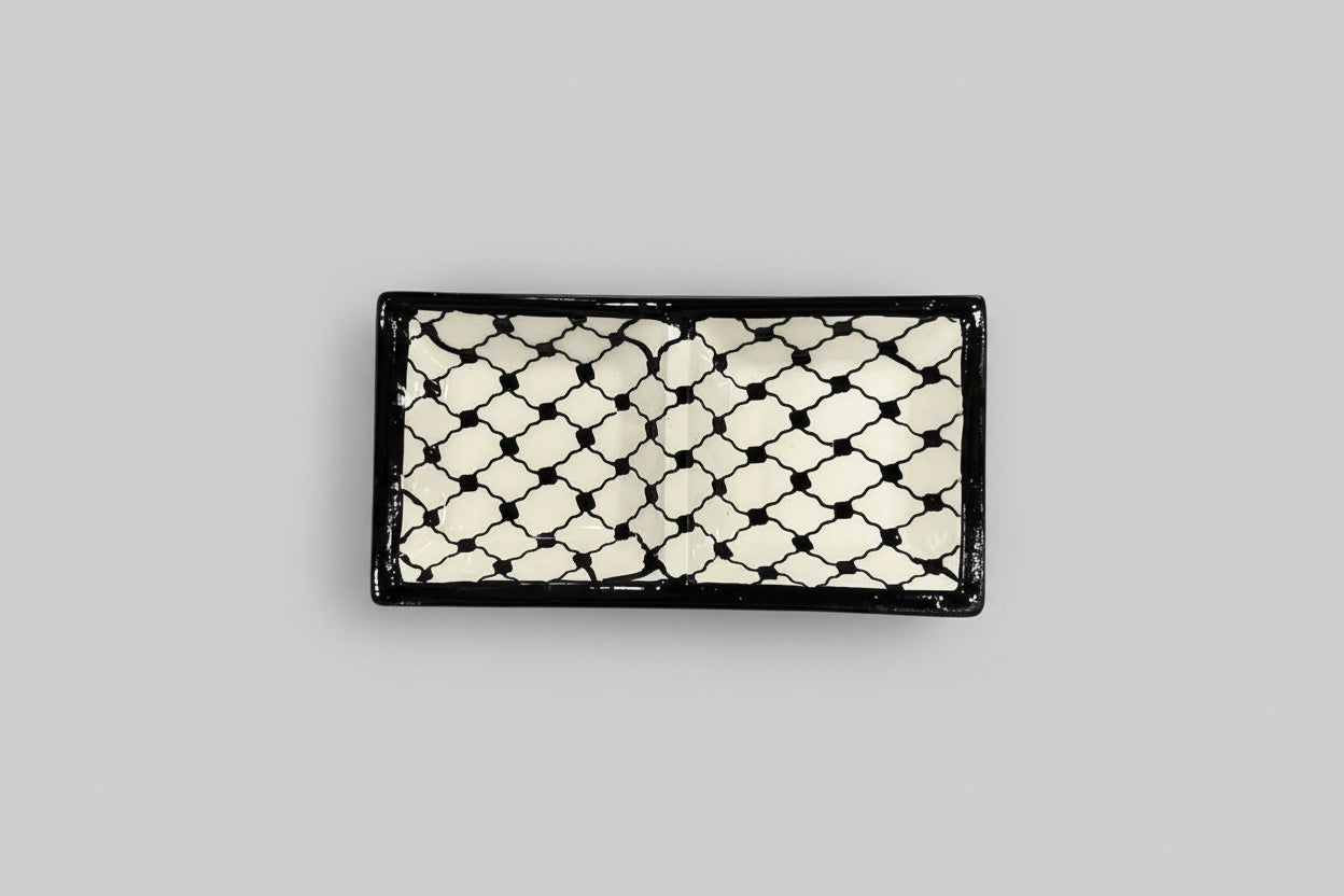 Handcrafted Ceramic Dual Appetizer Plate | Kuffiyeh & Olive Harmony Designs