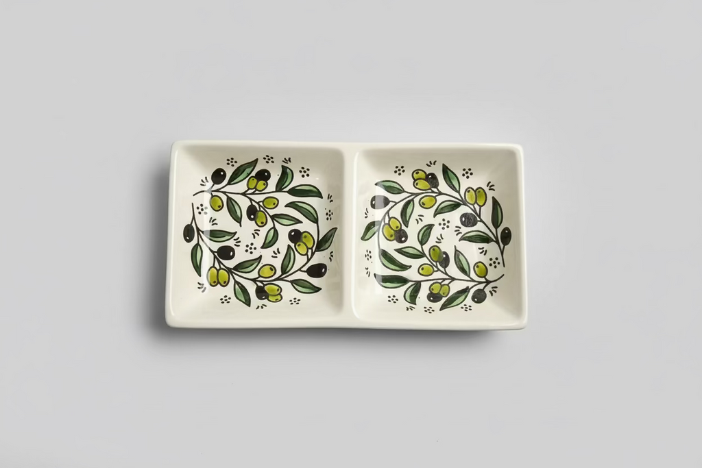 Handcrafted Ceramic Dual Appetizer Plate | Kuffiyeh & Olive Harmony Designs