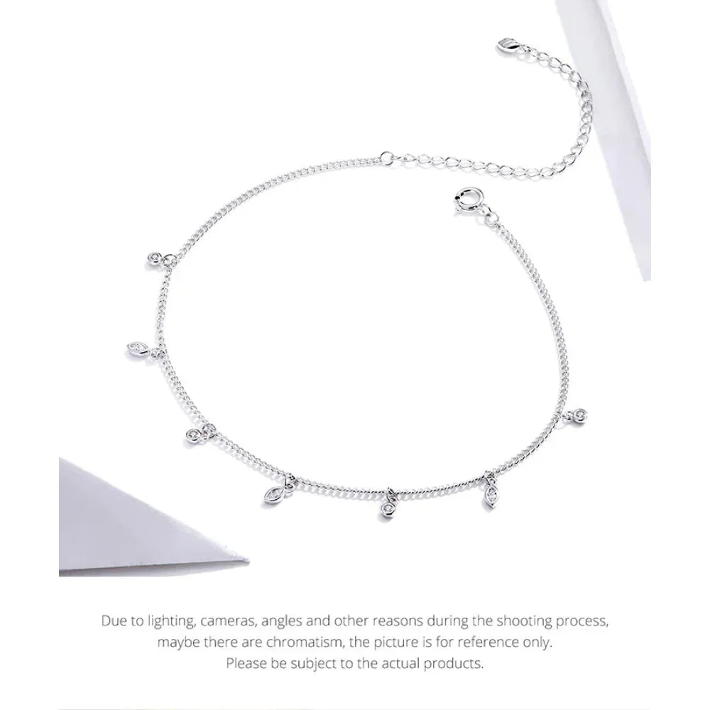 Authentic 925 Sterling Silver Minimalism Tassel Chain Anklet for Women