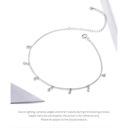 Authentic 925 Sterling Silver Minimalism Tassel Chain Anklet for Women